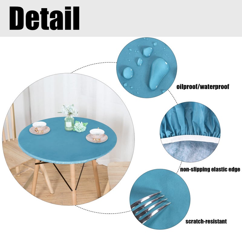 LUSHVIDA Round Waterproof Table Cover Elastic Vinyl Fitted Tablecloth Elastic Edged Plastic Table Cloth (Teal  Best for Up to 36""-44"" Round) - Image 2